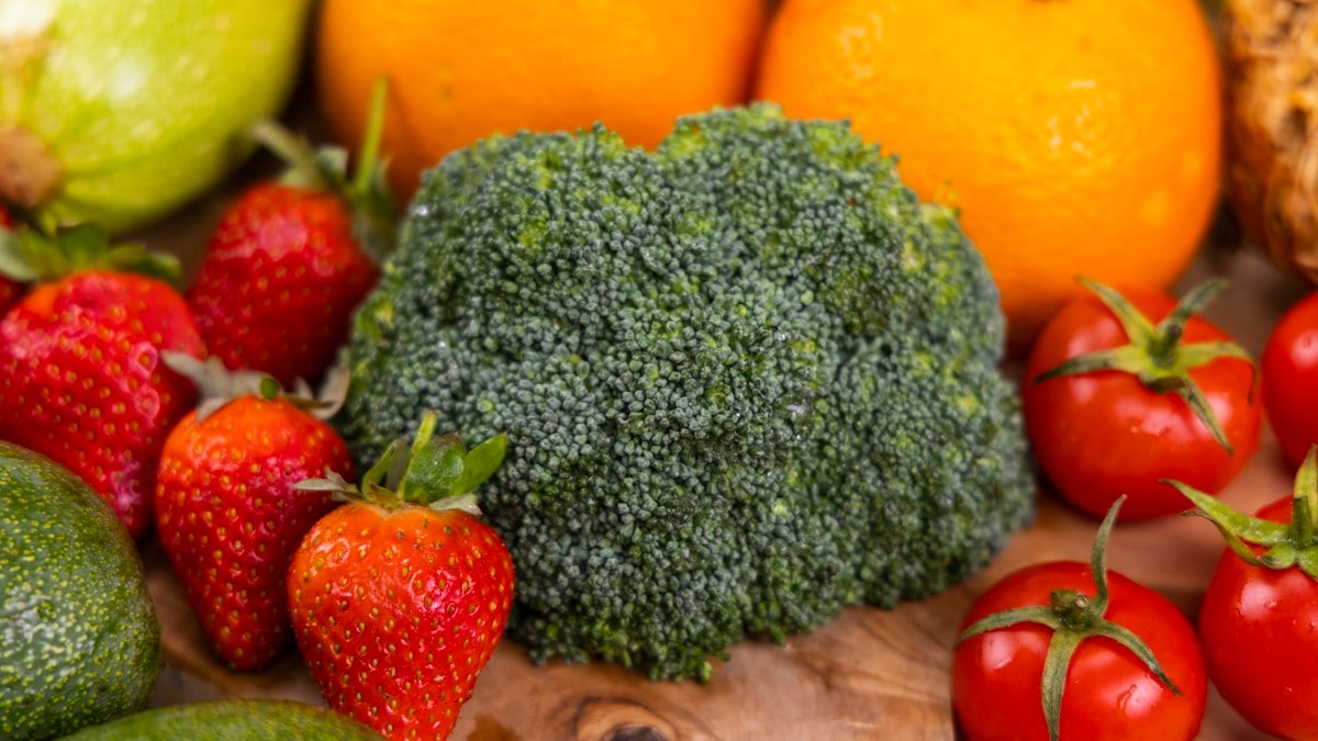 healthy, fresh, raw vegetables and fruits